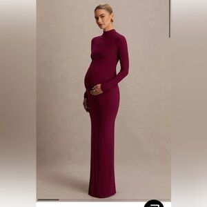 BRAND NEW - Club L London Burgundy Maternity Long Sleeve High Neck Maxi Dress